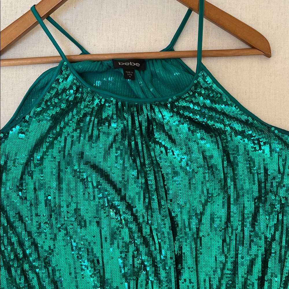 Bebe Teal Green Sequin Mini Dress - Picture 4 of 5